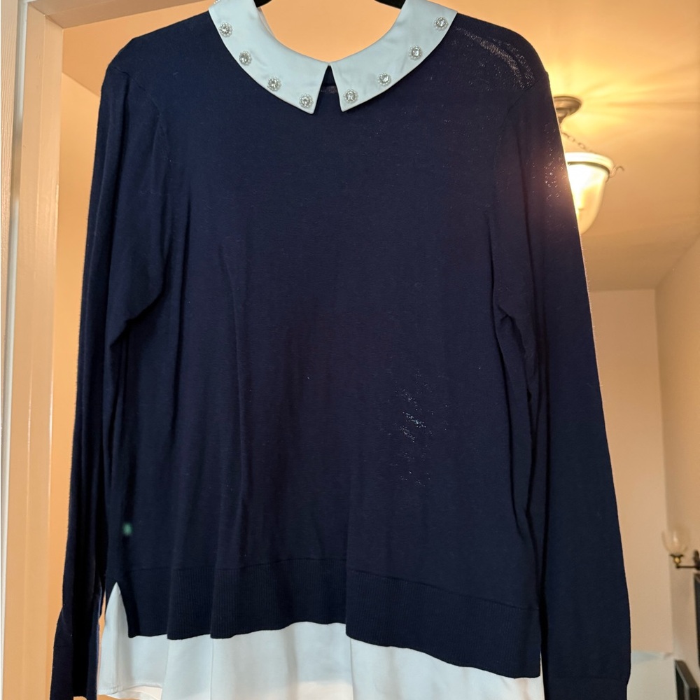 Ted Baker Navy and White Sweater with Embellished Collar